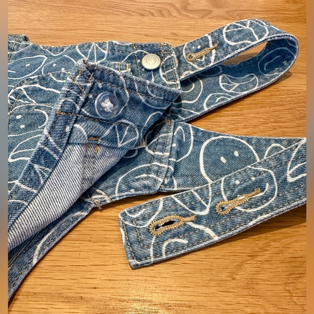 Old Navy Blue Denim Short Overalls with Smile Print - Picture 7 of 10